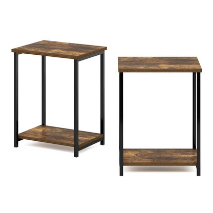 Furinno Simplistic Industrial Metal Frame End Table, 2-Pack, Amber Pine