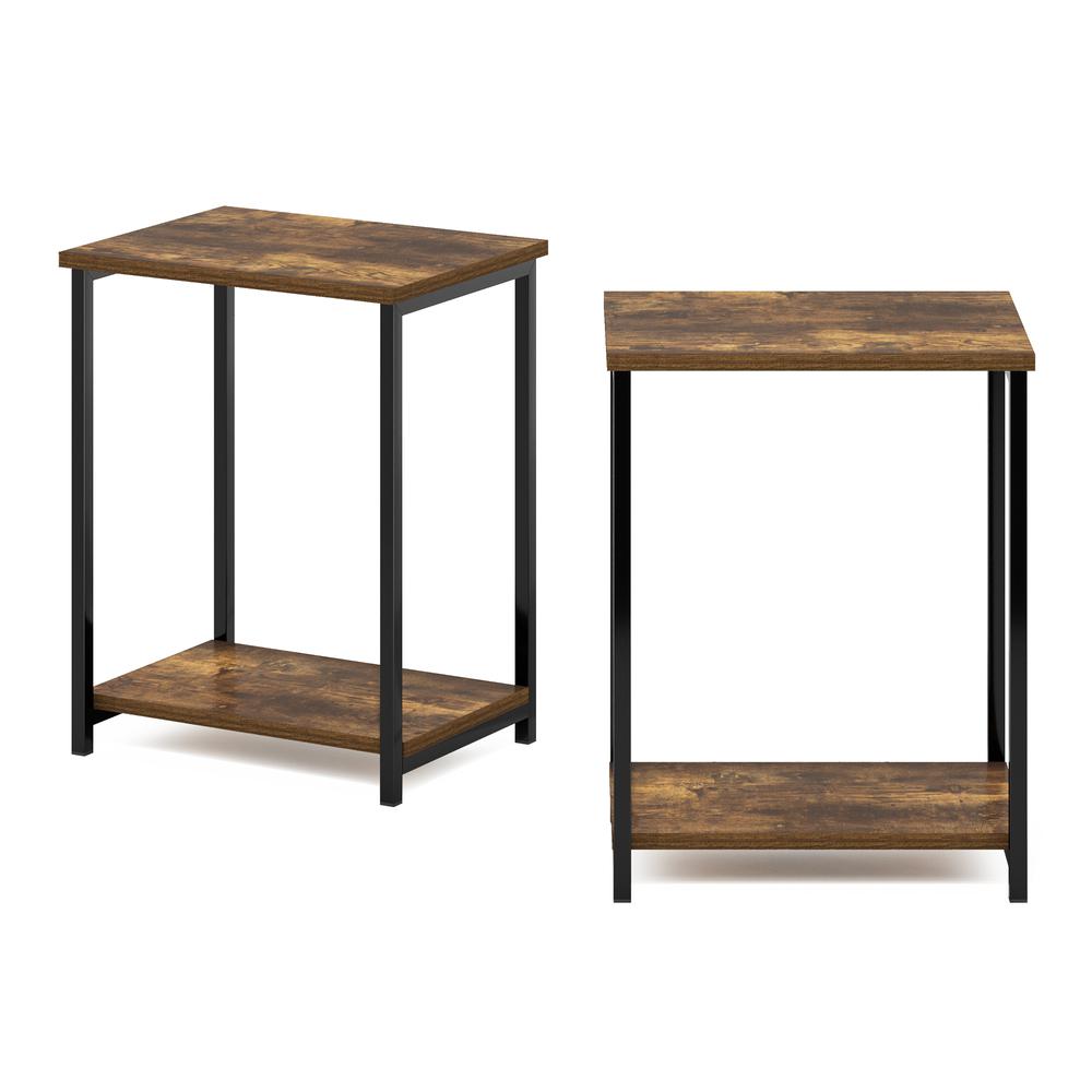 Furinno Simplistic Industrial Metal Frame End Table, 2-Pack, Amber Pine