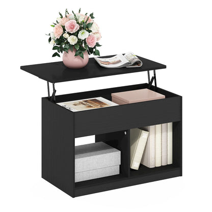 Lift Top Coffee Table With Storage Shelf, Hidden Compartment,Dark Americano