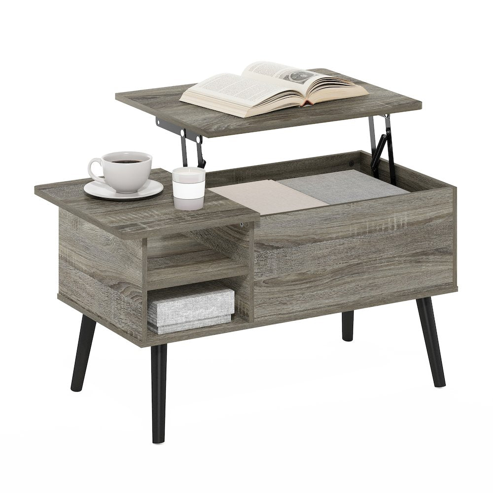 Lift Top Coffee Table, Storage Shelf, Side Shelf, Hidden Compartment, Grey Oak