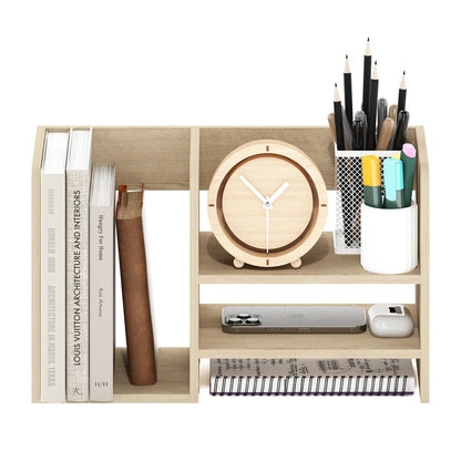 Wood Desktop Book and Home Office Supplies Storage Organizer,