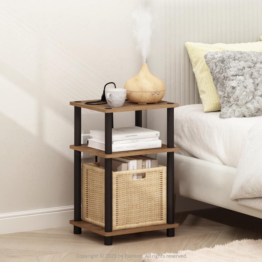 Just 3-Tier Turn-N-Tube USB and Type-C Charging Port End Table, Oak/Black