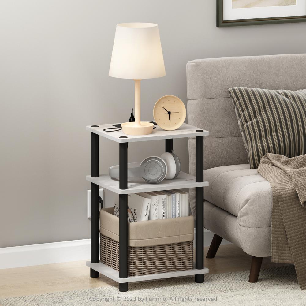 Just 3-Tier Turn-N-Tube USB and Type-C Charging Port End Table, White/Black