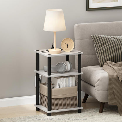 Just 3-Tier Turn-N-Tube USB and Type-C Charging Port End Table, White/Black