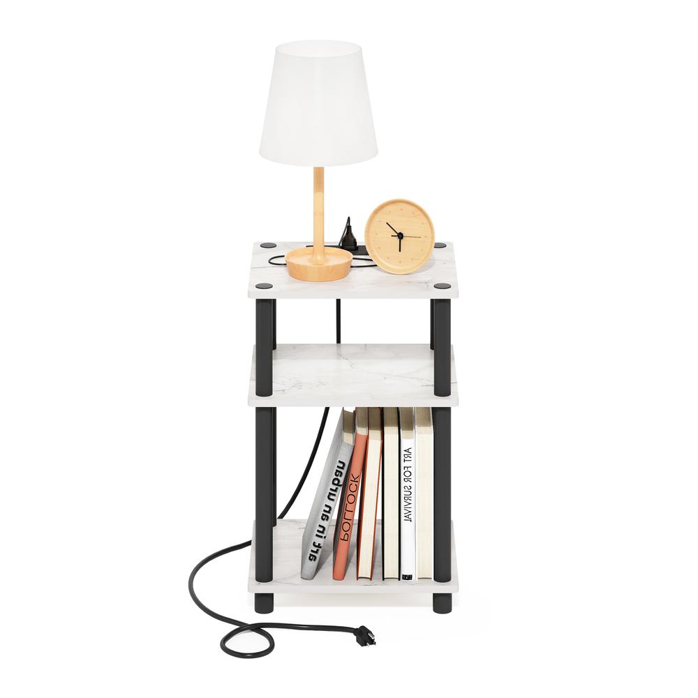 Just 3-Tier Turn-N-Tube USB and Type-C Charging Port End Table, White/Black