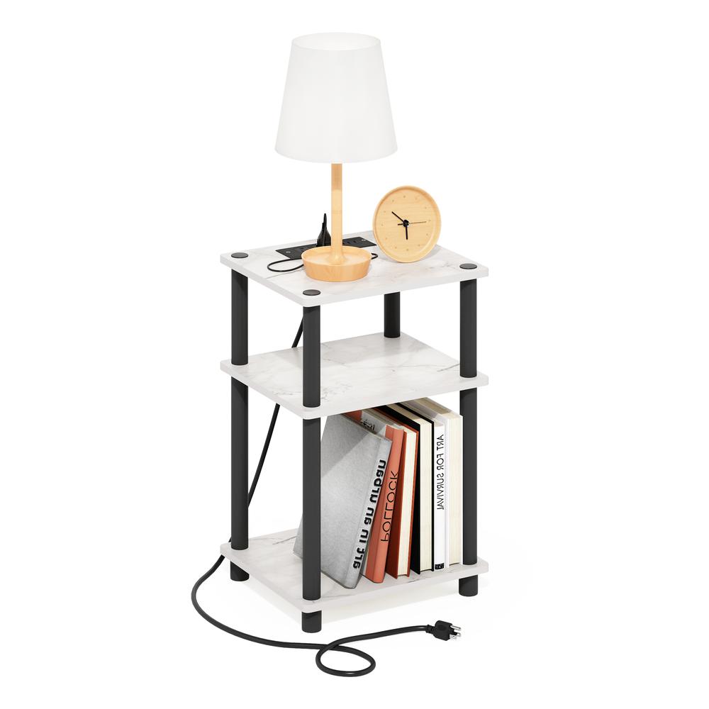 Just 3-Tier Turn-N-Tube USB and Type-C Charging Port End Table, White/Black