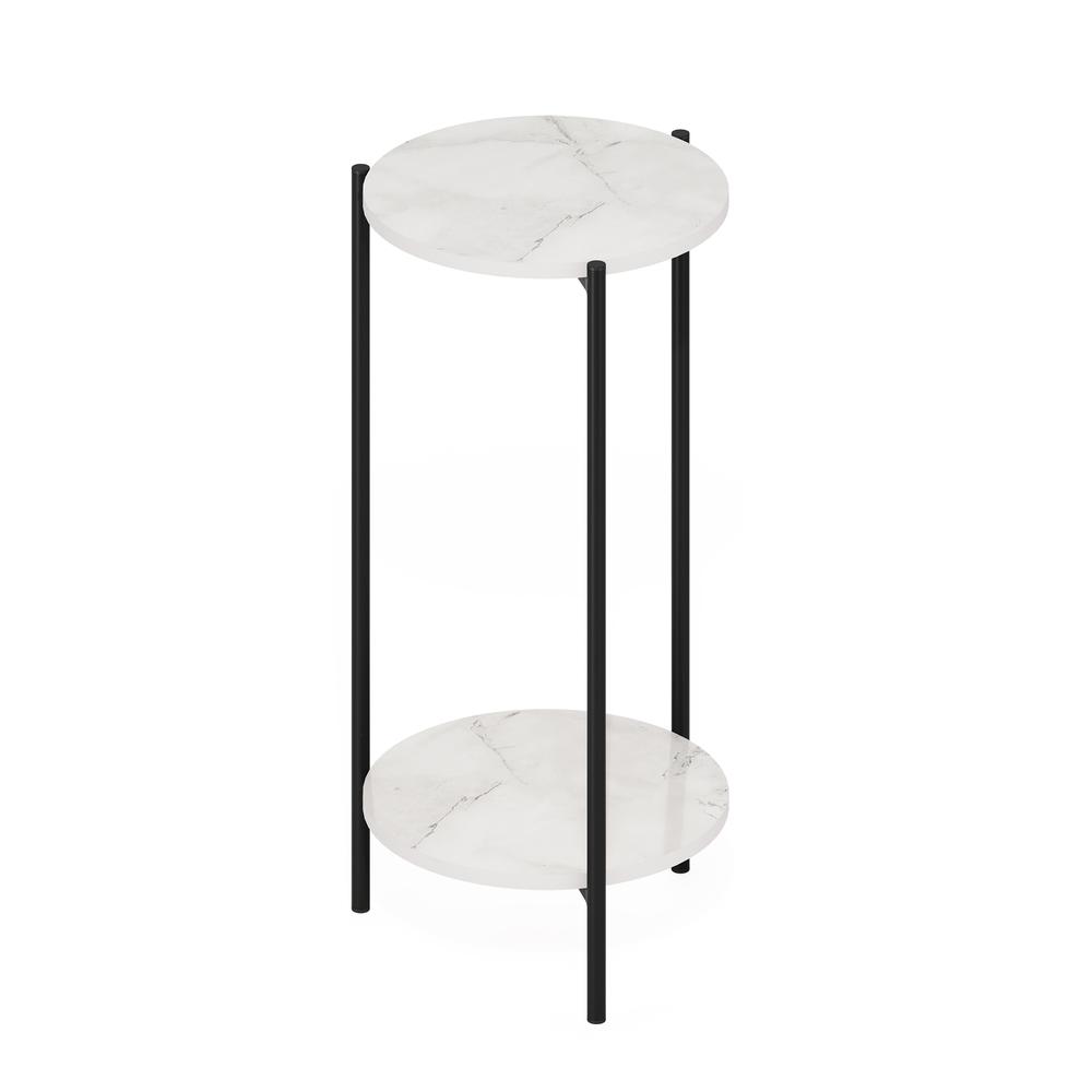 Besi 2-Tier Modern Tall Round Side End Table, Marble White