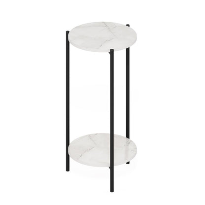 Besi 2-Tier Modern Tall Round Side End Table, Marble White