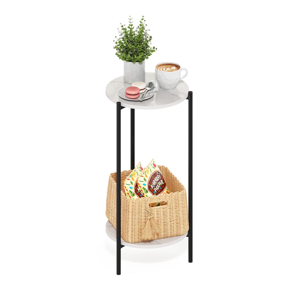 Besi 2-Tier Modern Tall Round Side End Table, Marble White