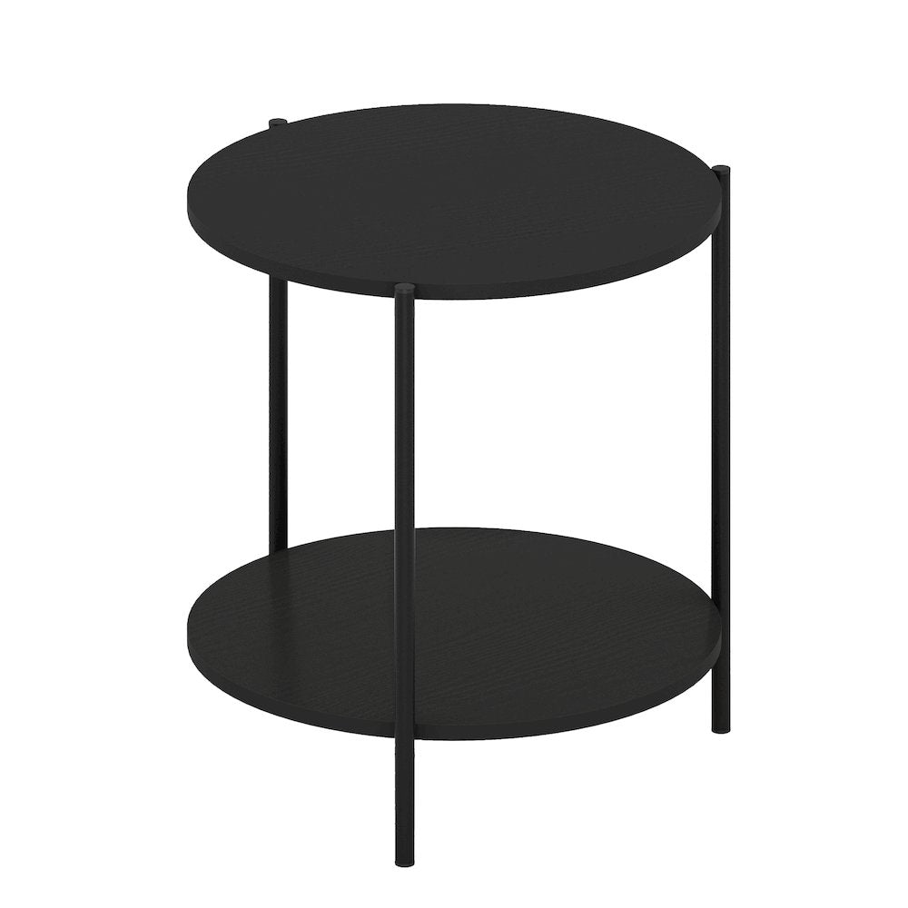 BESI Night Stand, 2-Tier Wide Round, Side Table, Americano