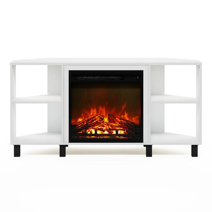 Jensen Corner Fireplace TV Stand with 4 Open Compartments, Solid White