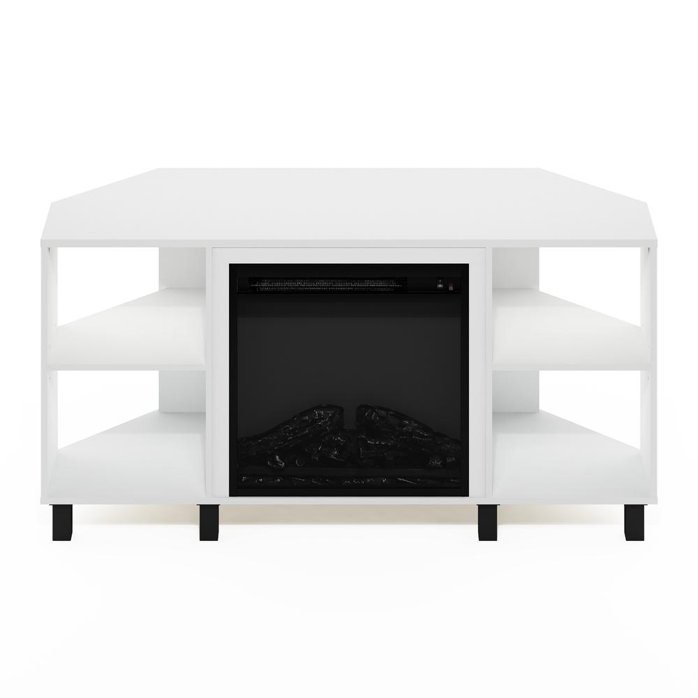 Jensen Corner Fireplace TV Stand with 4 Open Compartments, Solid White