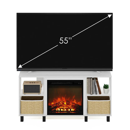 Jensen Corner Fireplace TV Stand with 4 Open Compartments, Solid White