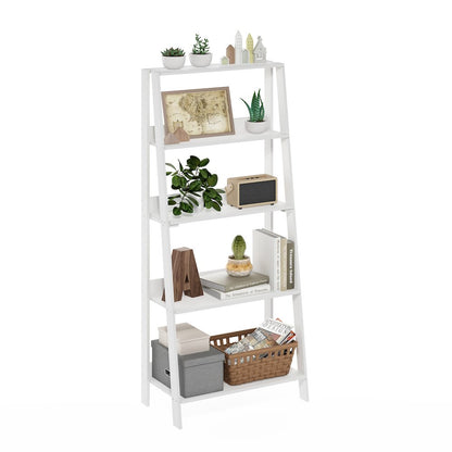 5-Tier Ladder Shelf, Bookshelf, Display Storage Shelves, Plain White