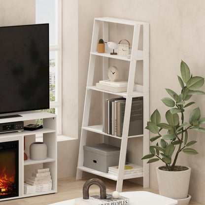 5-Tier Ladder Shelf, Bookshelf, Display Storage Shelves, Plain White