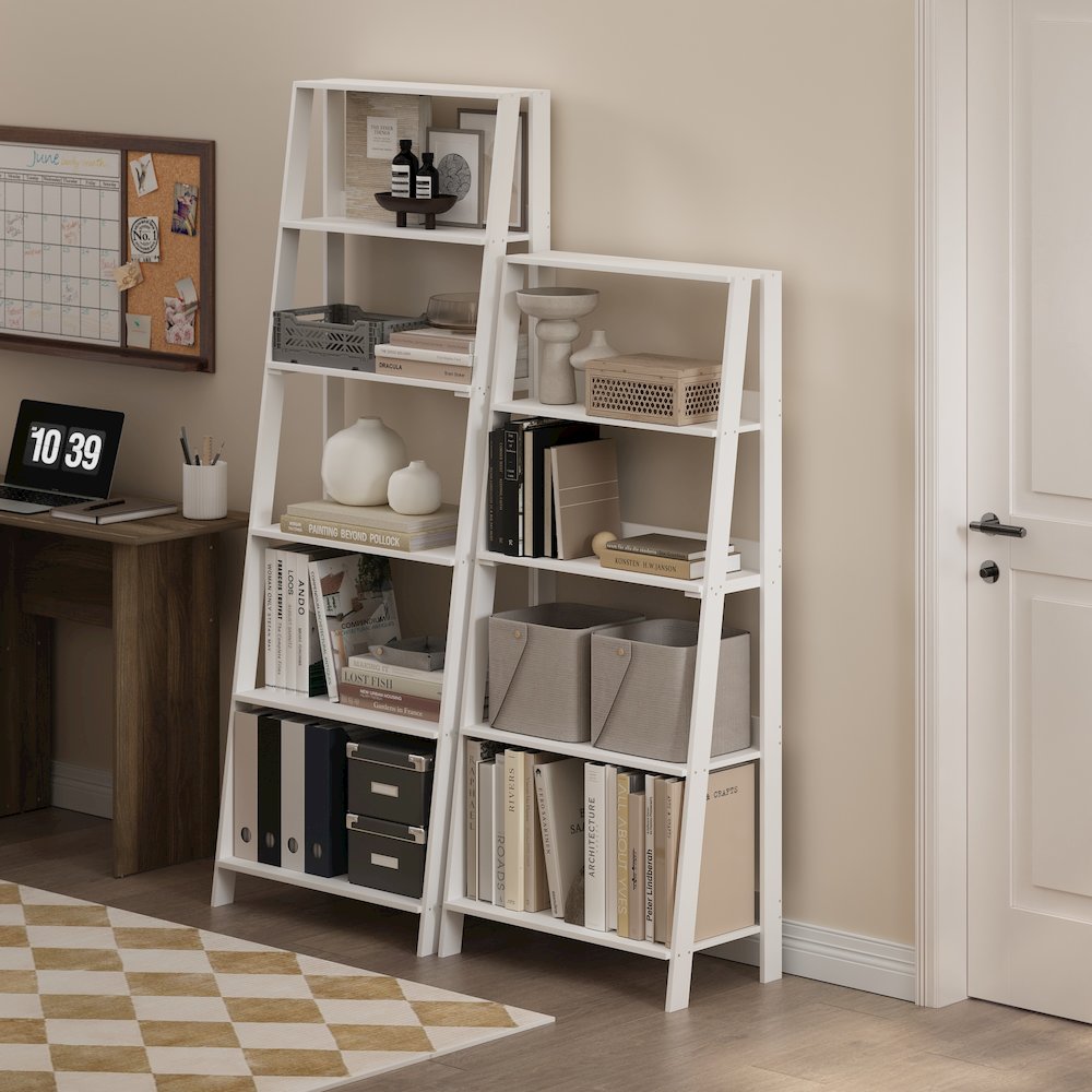 5-Tier Ladder Shelf, Bookshelf, Display Storage Shelves, Plain White