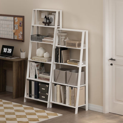5-Tier Ladder Shelf, Bookshelf, Display Storage Shelves, Plain White