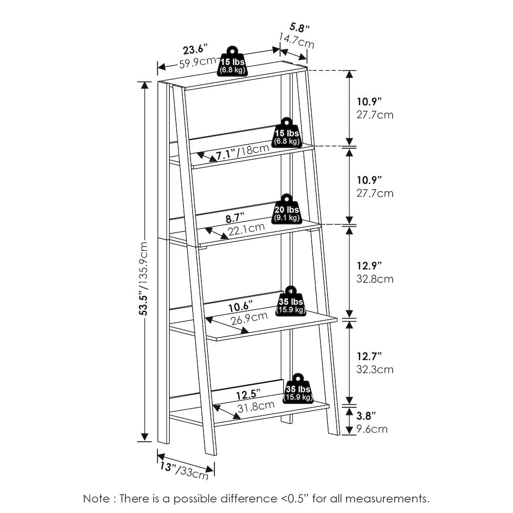 5-Tier Ladder Shelf, Bookshelf, Display Storage Shelves, Plain White