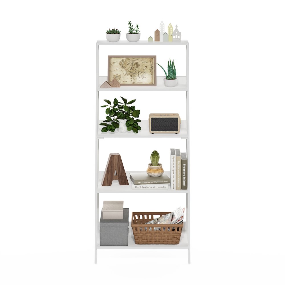 5-Tier Ladder Shelf, Bookshelf, Display Storage Shelves, Plain White