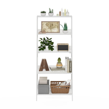 5-Tier Ladder Shelf, Bookshelf, Display Storage Shelves, Plain White