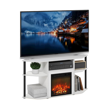 Fireplace TV Stand  for TV up to 55 Inch, with Open Shelves,Plain White