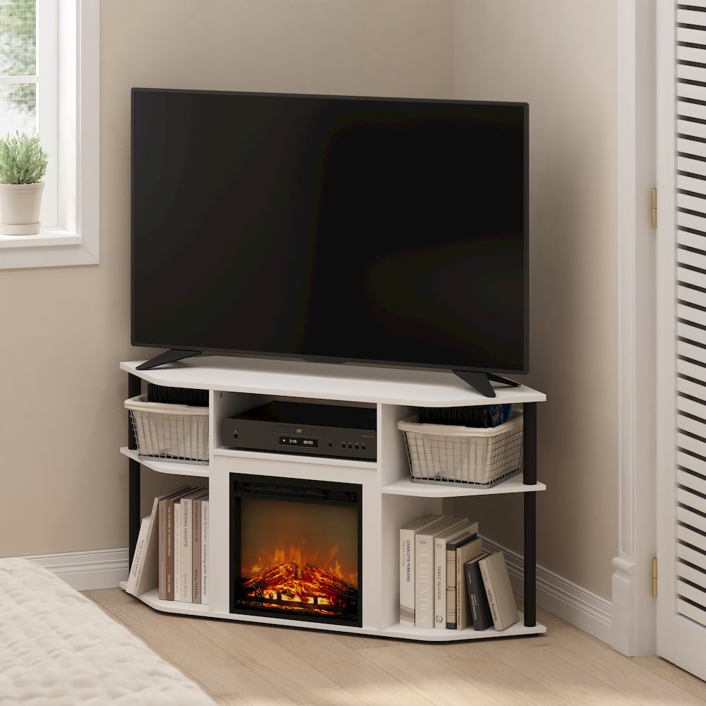 Fireplace TV Stand  for TV up to 55 Inch, with Open Shelves,Plain White