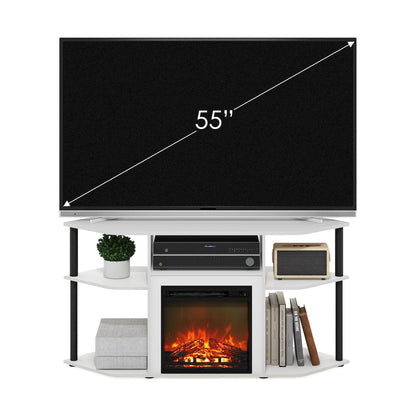 Fireplace TV Stand  for TV up to 55 Inch, with Open Shelves,Plain White