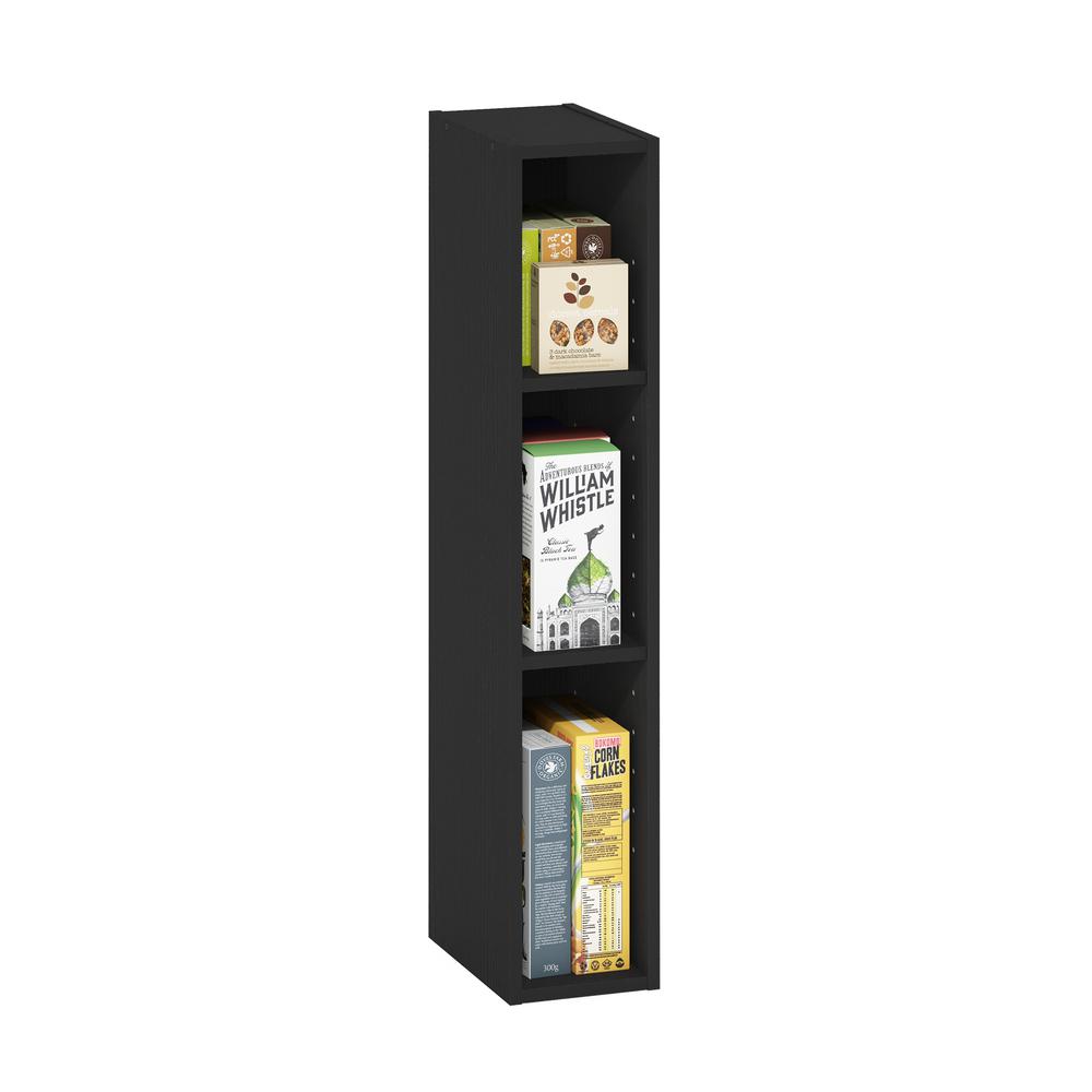 Fulda 3-Tier Space Saving Storage Shelf Bookcase, 6-Inch Width, Blackwood