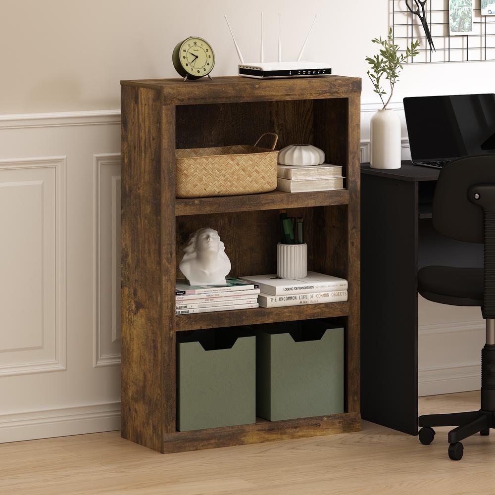 Rail 3-Tier Open Shelf Bookcase, Amber Pine