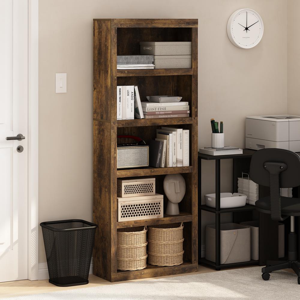 Rail 5-Tier Open Shelf Bookcase, Amber Pine