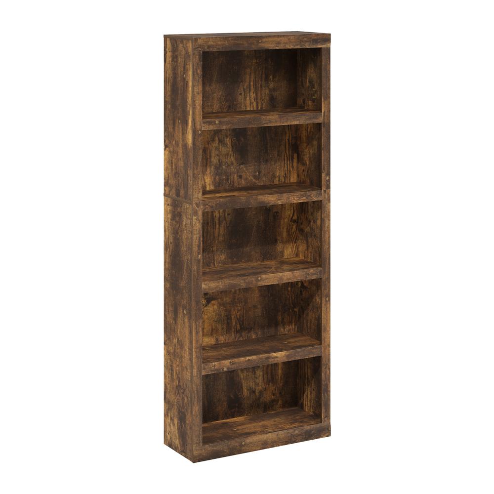 Rail 5-Tier Open Shelf Bookcase, Amber Pine
