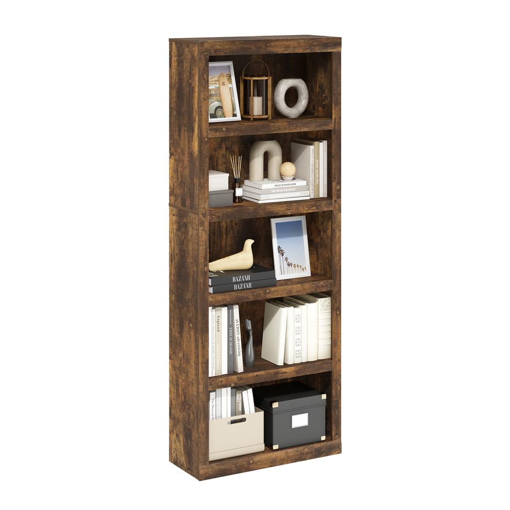 Rail 5-Tier Open Shelf Bookcase, Amber Pine