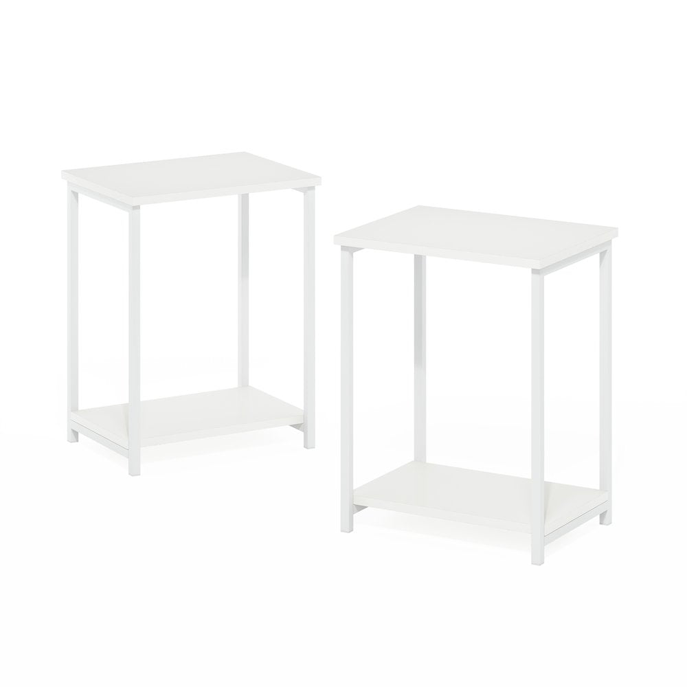 Simplistic Industrial Metal Frame End Table, 2-Pack, White/White