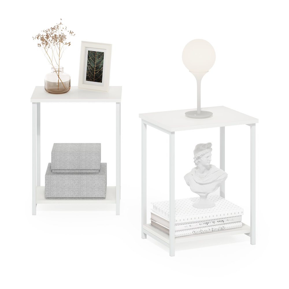 Simplistic Industrial Metal Frame End Table, 2-Pack, White/White