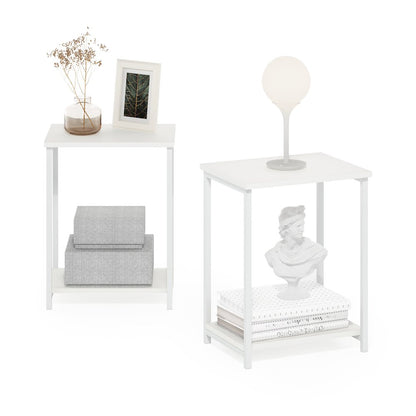Simplistic Industrial Metal Frame End Table, 2-Pack, White/White