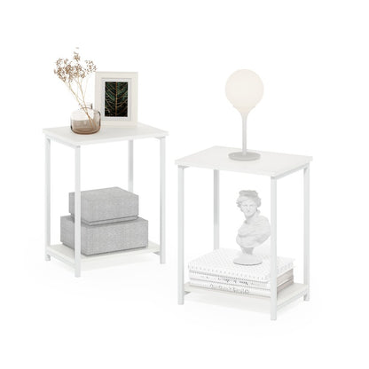 Simplistic Industrial Metal Frame End Table, 2-Pack, White/White