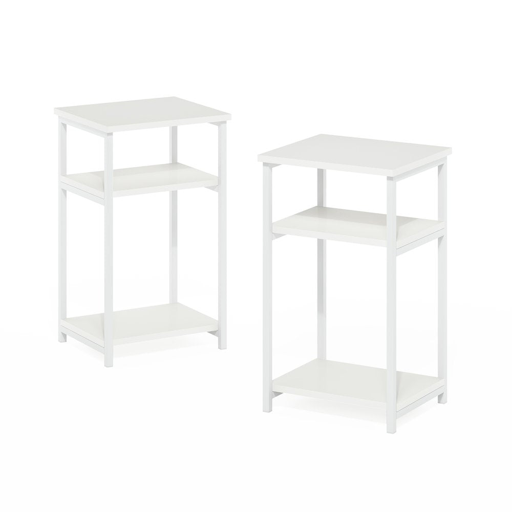 3-Tier Industrial Metal Frame End Table with Storage Shelves, 2-Pack