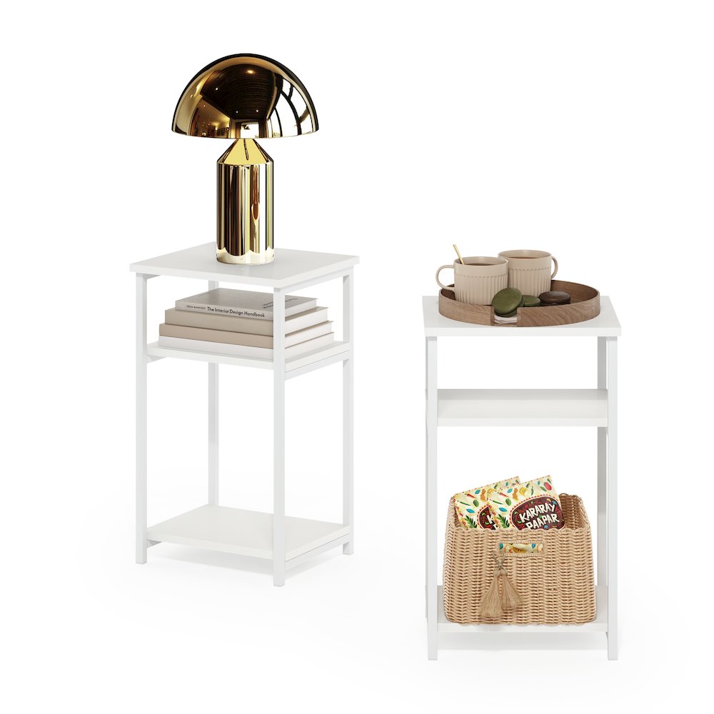 3-Tier Industrial Metal Frame End Table with Storage Shelves, 2-Pack