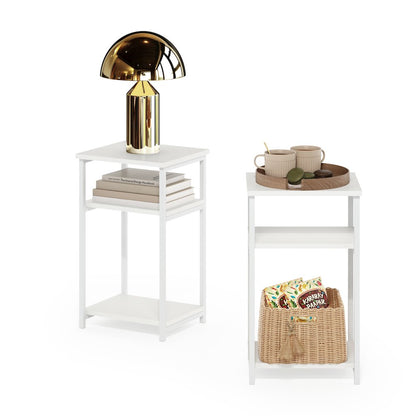 3-Tier Industrial Metal Frame End Table with Storage Shelves, 2-Pack