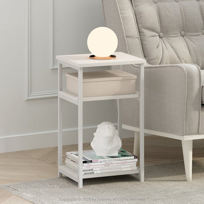 3-Tier Industrial Metal Frame End Table with Storage Shelves, 1-Pack