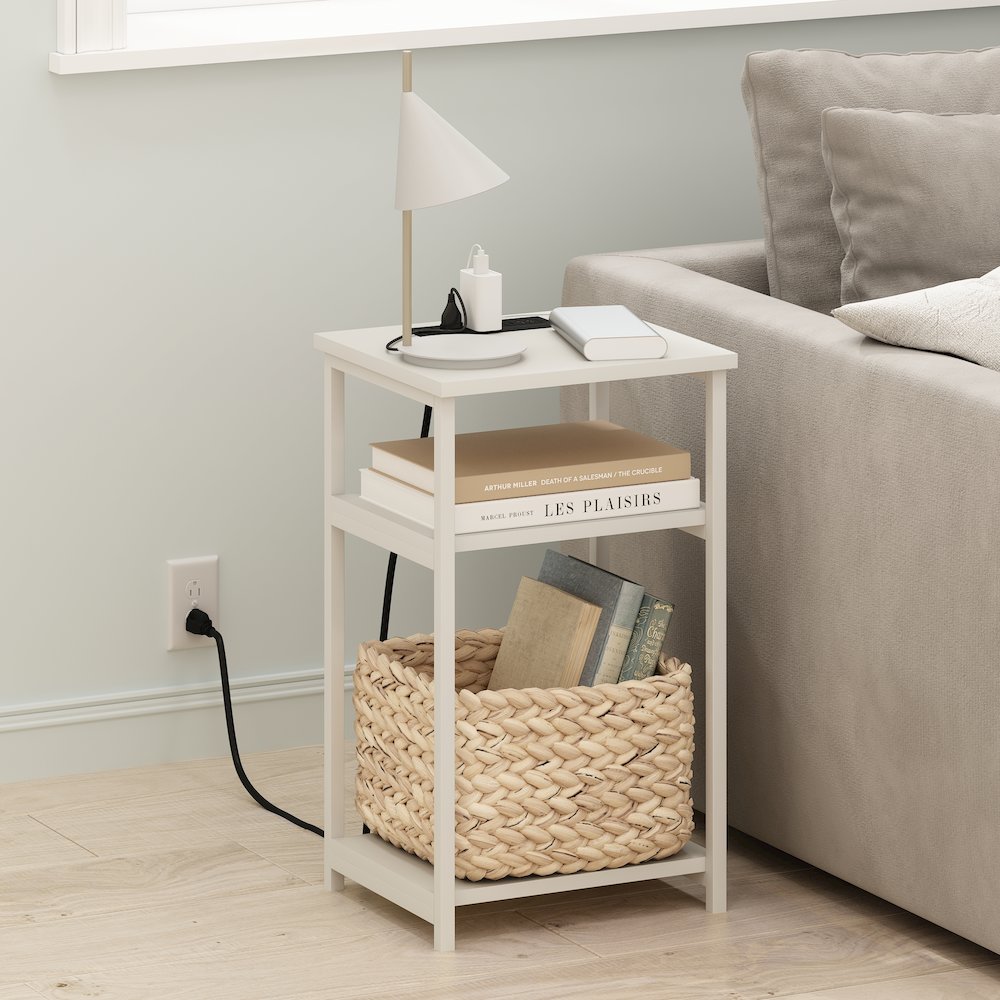 3-Tier USB and Type-C Charging Port Open Storage Side Table with Metal Frame