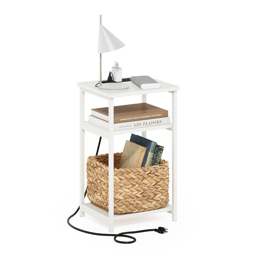 3-Tier USB and Type-C Charging Port Open Storage Side Table with Metal Frame