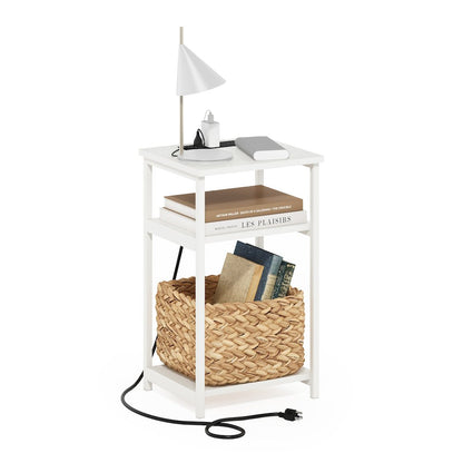 3-Tier USB and Type-C Charging Port Open Storage Side Table with Metal Frame