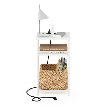 3-Tier USB and Type-C Charging Port Open Storage Side Table with Metal Frame