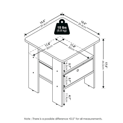 Andrey End Table Nightstand with Bin Drawer, White/Black