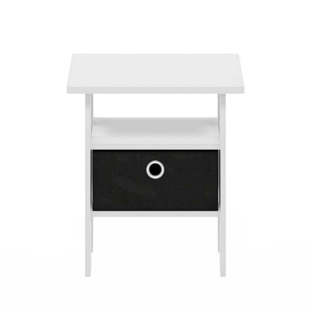 Andrey End Table Nightstand with Bin Drawer, White/Black