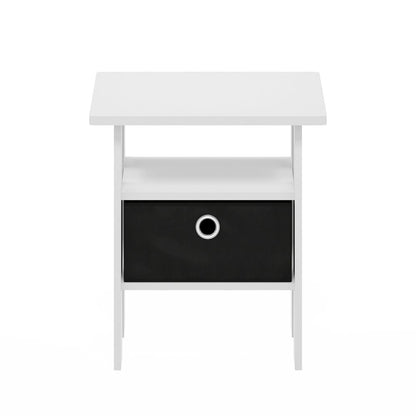 Andrey End Table Nightstand with Bin Drawer, White/Black