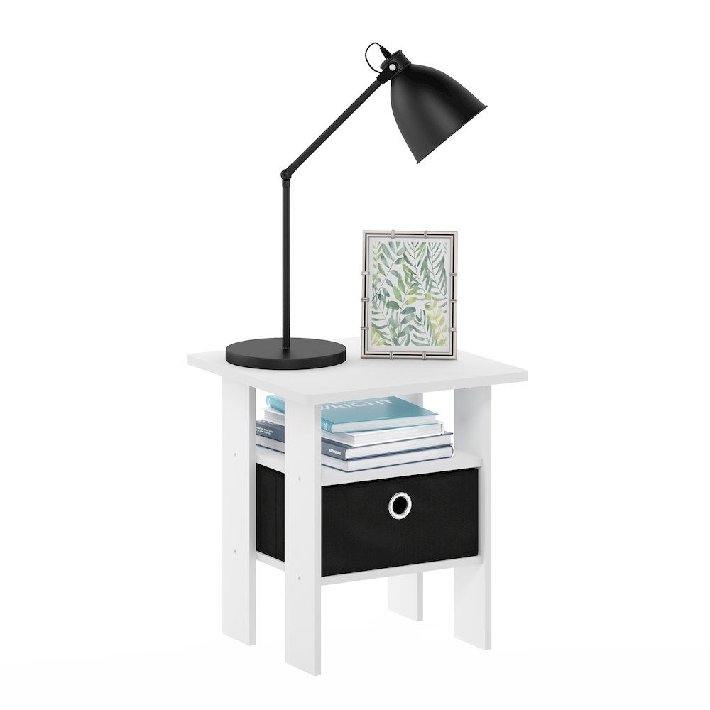 Andrey End Table Nightstand with Bin Drawer, White/Black