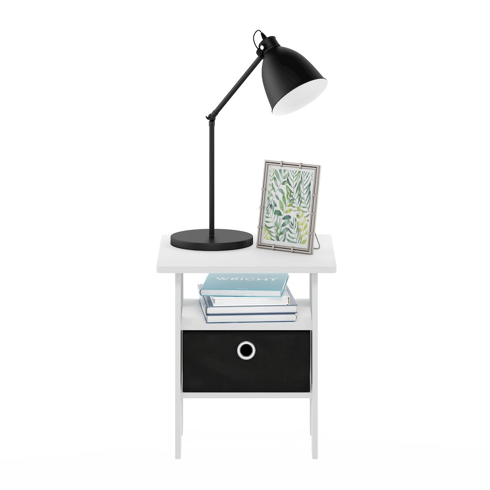 Andrey End Table Nightstand with Bin Drawer, White/Black