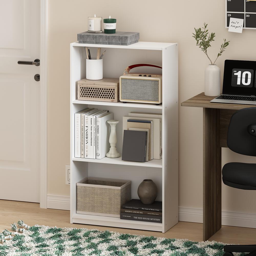 Basic 3-Tier Bookcase Storage Shelves, White/White